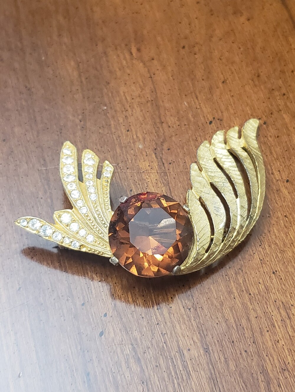 Vintage MCM CHAREL Amber Crystal & Rhinestone Brooch Pin